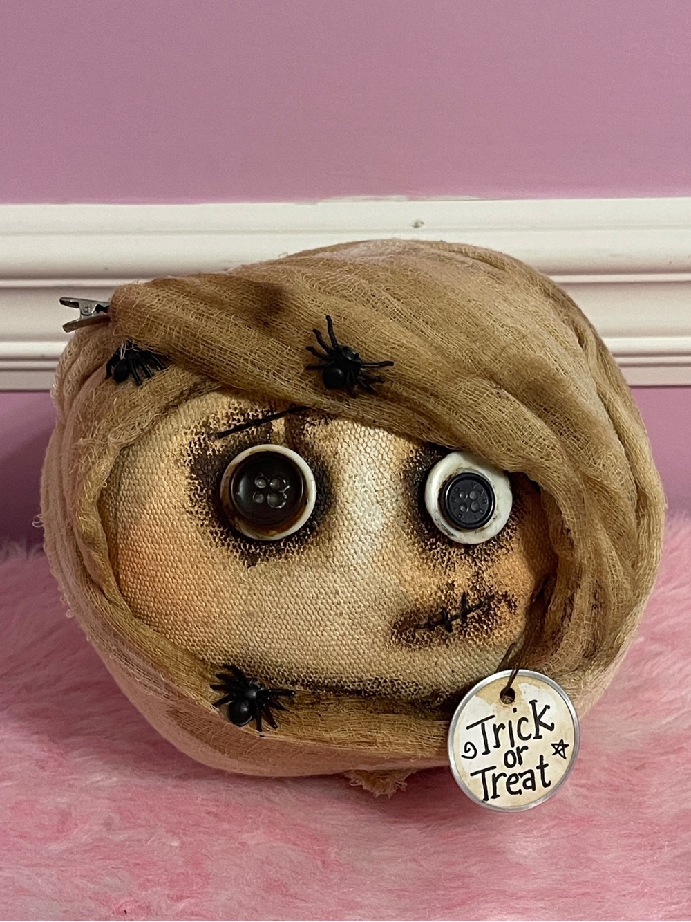 Strictly Primitive handmade mummy head Halloween plush doll goth decor gothic